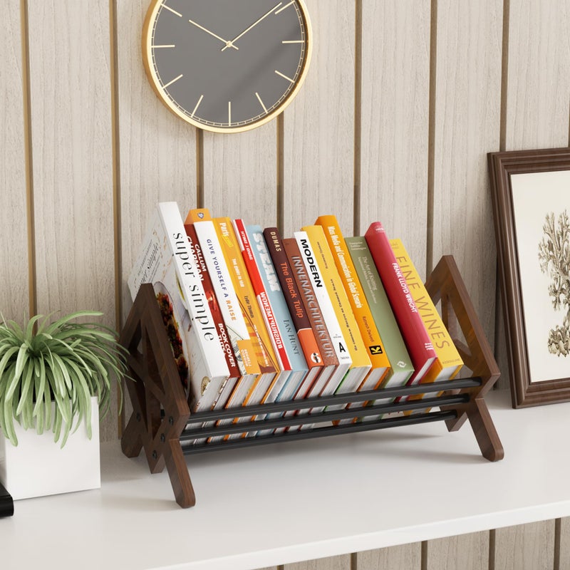 ART-GIFTREE Desktop Bookshelf Organizer  Wood Office Tabletop Book Storage Rack  Tilting Bookcase for Books/CDs/Magazine Display (Black) - Image 5
